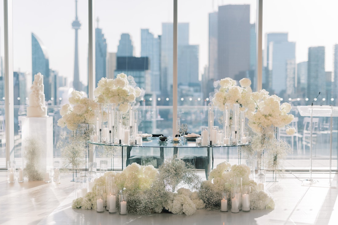 Moody candlelit wedding reception in downtown Toronto venue