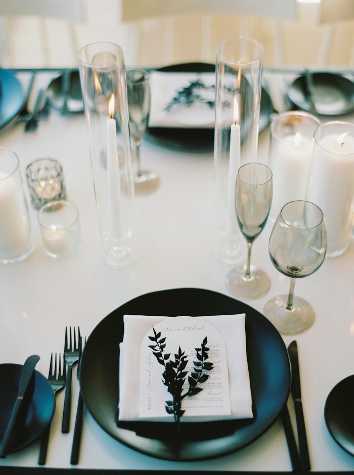 Urban luxury wedding in all black and white at Globe and Mail Centre skyline view