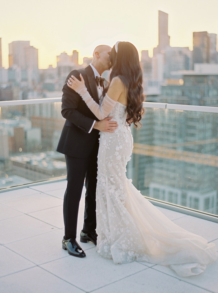 Modern urban wedding couple portrait Toronto skyline