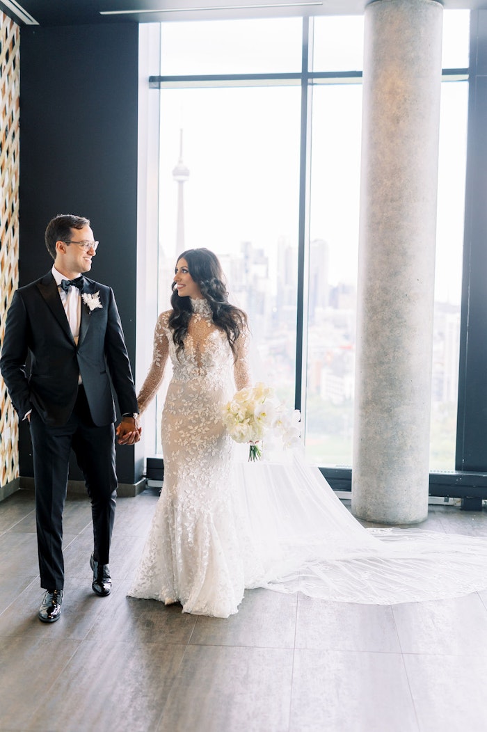 Bride and groom portrait at Hotel X Toronto modern interior