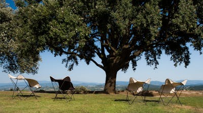 The front garden of Villa Tavernaccia has a beutiful vista of the Chianti countryside.