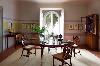 The Breakfast room in the ground floor of Villa Tavernaccia, near the rear exit of the villa