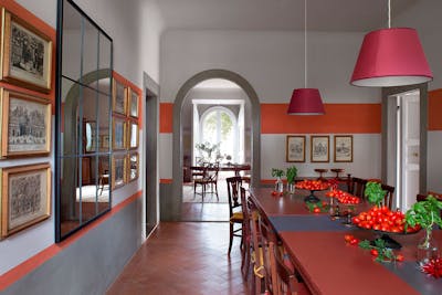 The dining room on the ground floor of Villa Tavernaccia, near the exit 