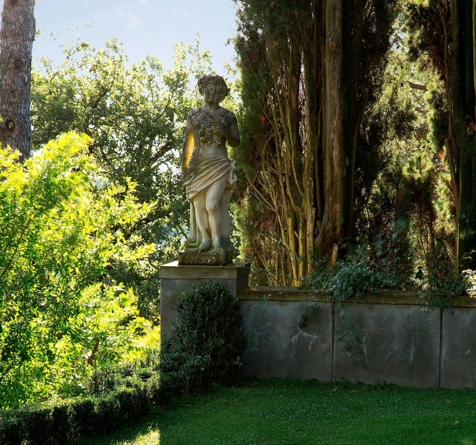 A close-up of one of the statues in the open theater