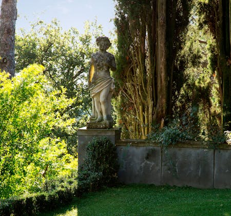 A close-up of one of the statues in the open theater