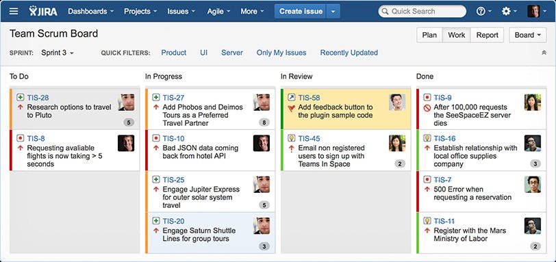 Storyboard in Atlassian Jira with swimming lanes disabled
