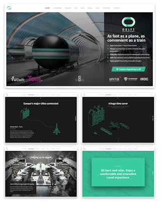 Vijftal screenshots van de Delft Hyperloop website
