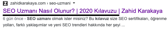 Seo Uzmanı Anahtar Kelime SERP soncu