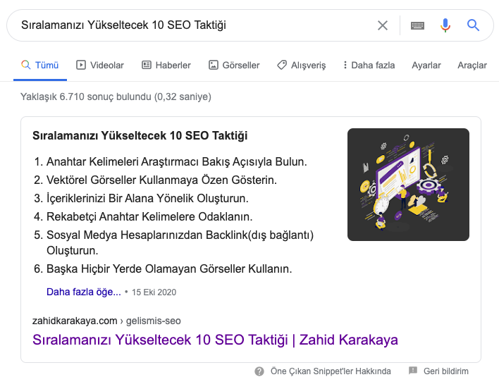 Öne Çıkan Snippet SEO