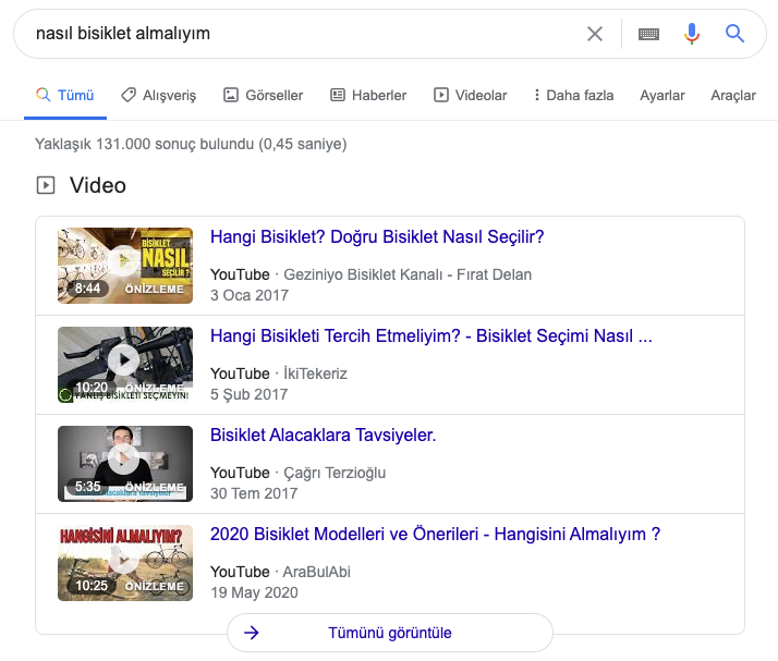 Google Youtube Sayfa Sonuçları SERP