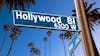 Hollywood Boulevard signage on palm trees