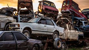 Discarded cars on junkyard