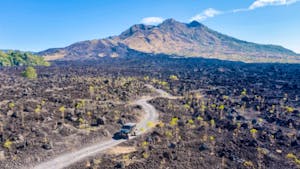 Aerial view of an off road vehicle descending slopes