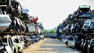 Wrecked car junkyard