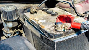 Old battery car terminal in engine room