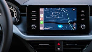Car dashboard screen with application of navigation