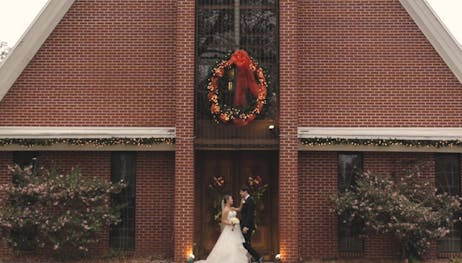 Erin and Chance pose just after their wedding ceremony