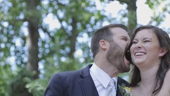 Carly and Brian being silly before their wedding ceremony