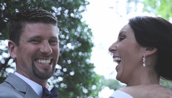 Kristine and Shane share a laugh after their wedding ceremony