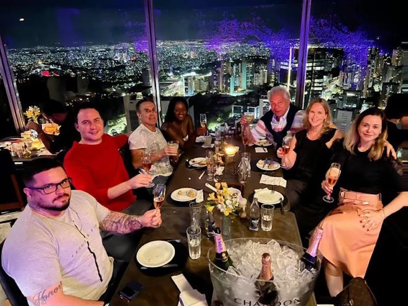 Picture of Dr. Morrissette's staff at dinner