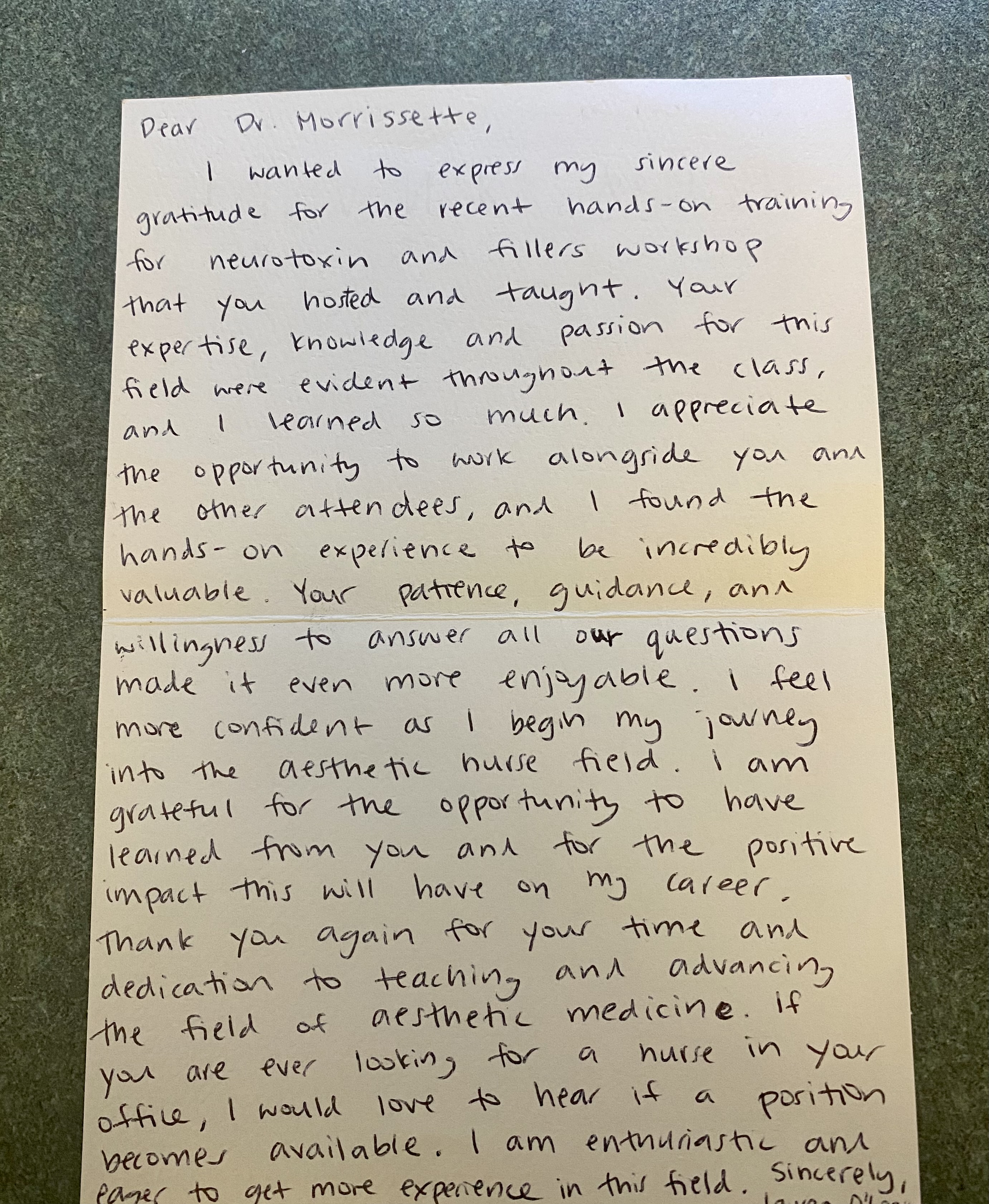 letter to Dr. Morrissette thanking him
