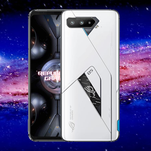 An image of the new ASUS ROG 5 gaming phone on a galaxy background
