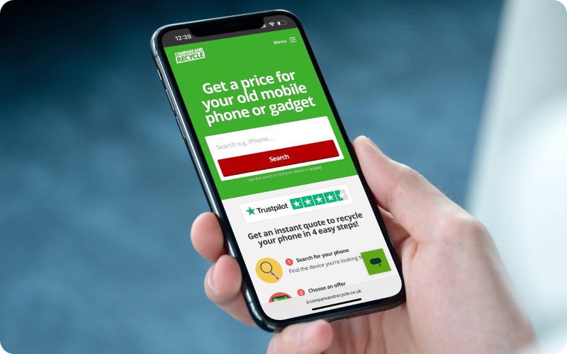 the Compare and Recycle website on an iPhone