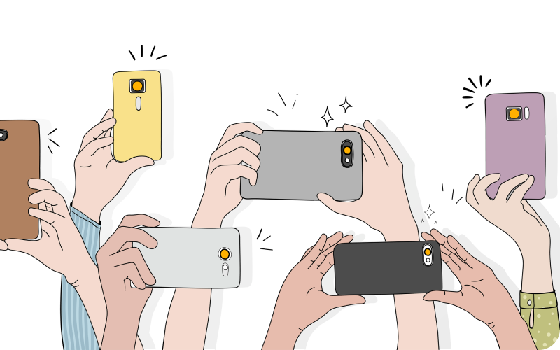 Six camera phones being held up for pictures