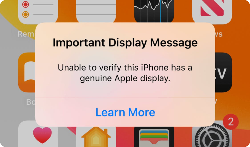 iPhone display message for non-genuine parts