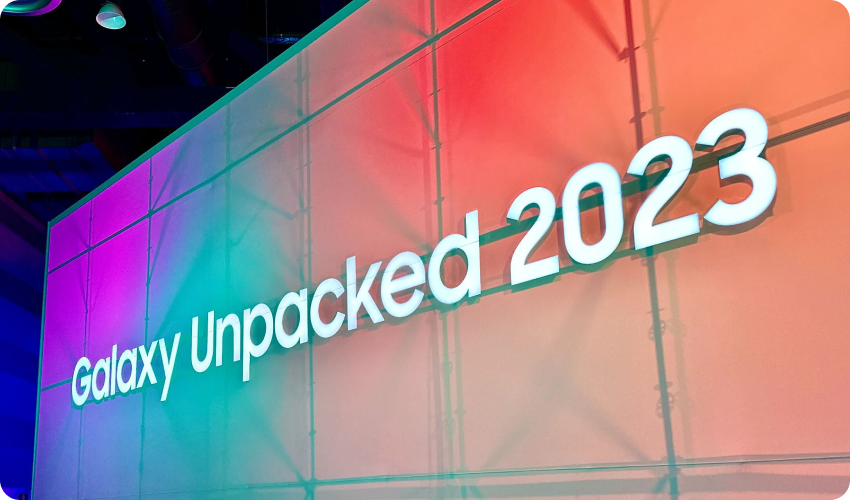 image of a backdrop from the samsung unpacked event 2023
