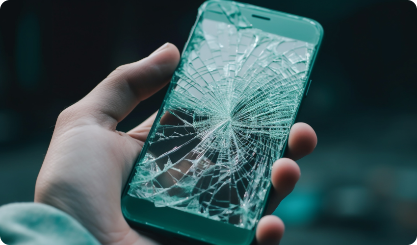 Man holding shattered phone