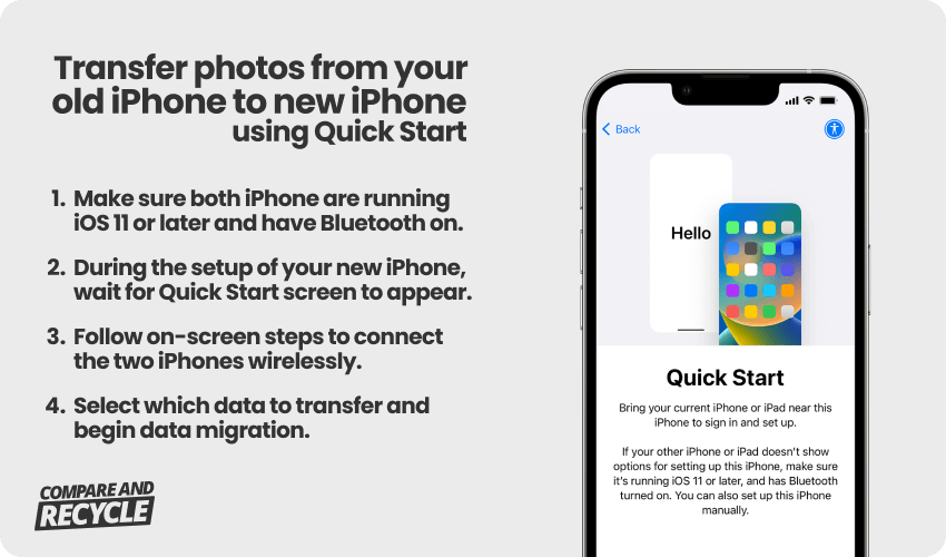an iphone with quick start app open for data transfer