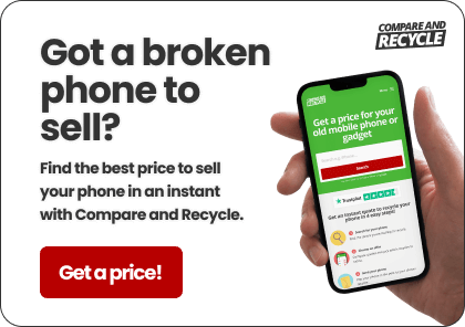 text "got a broken phone to sell" with modern smartphone in hand