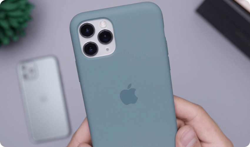 a taupe colour protective case on an iphone