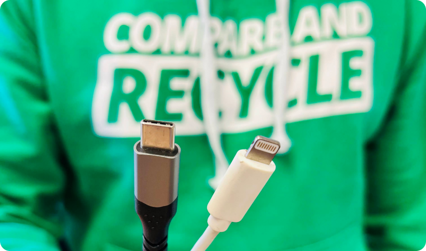 Man holding a usb-c and lighting cable
