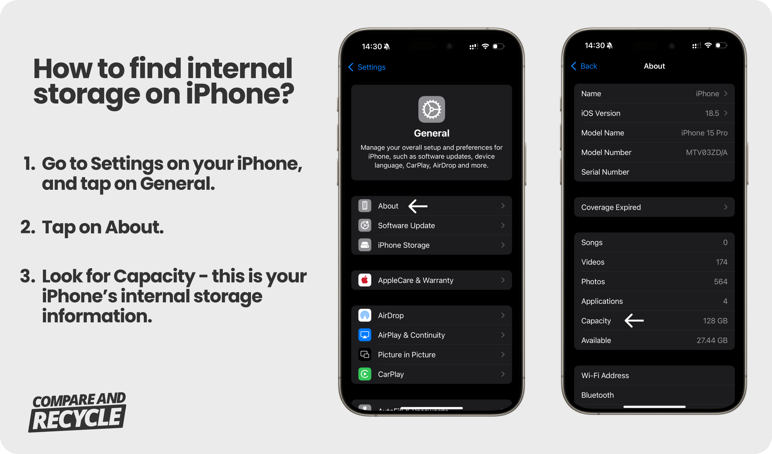 How to find internal storage on iPhone.