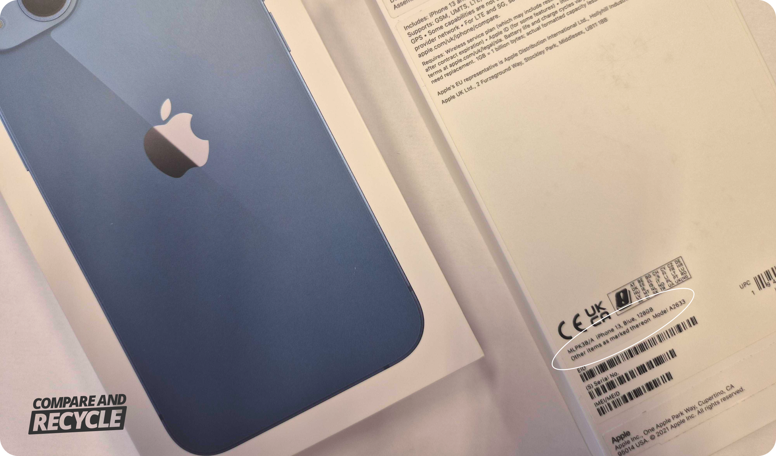 An iPhone box showing the model number of the device.