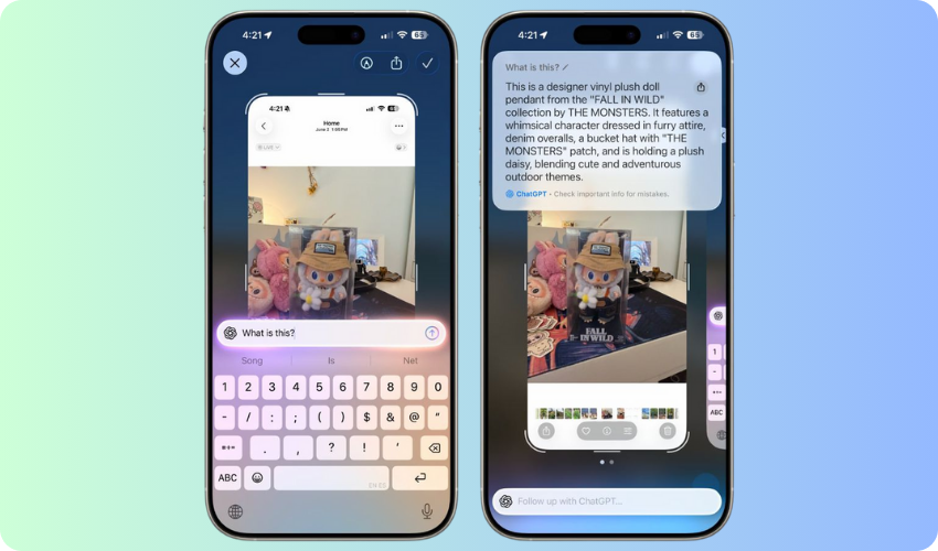 Ask and Search feature on iOS 26’s new Visual Intelligence.