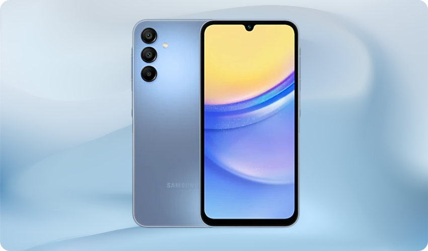 Samsung Galaxy A15 5G phone with headphone jack.