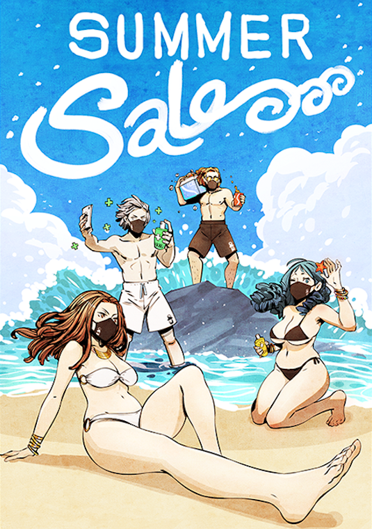 Summer Sale - The starting survivors enjoying a day at the beach wearing masks