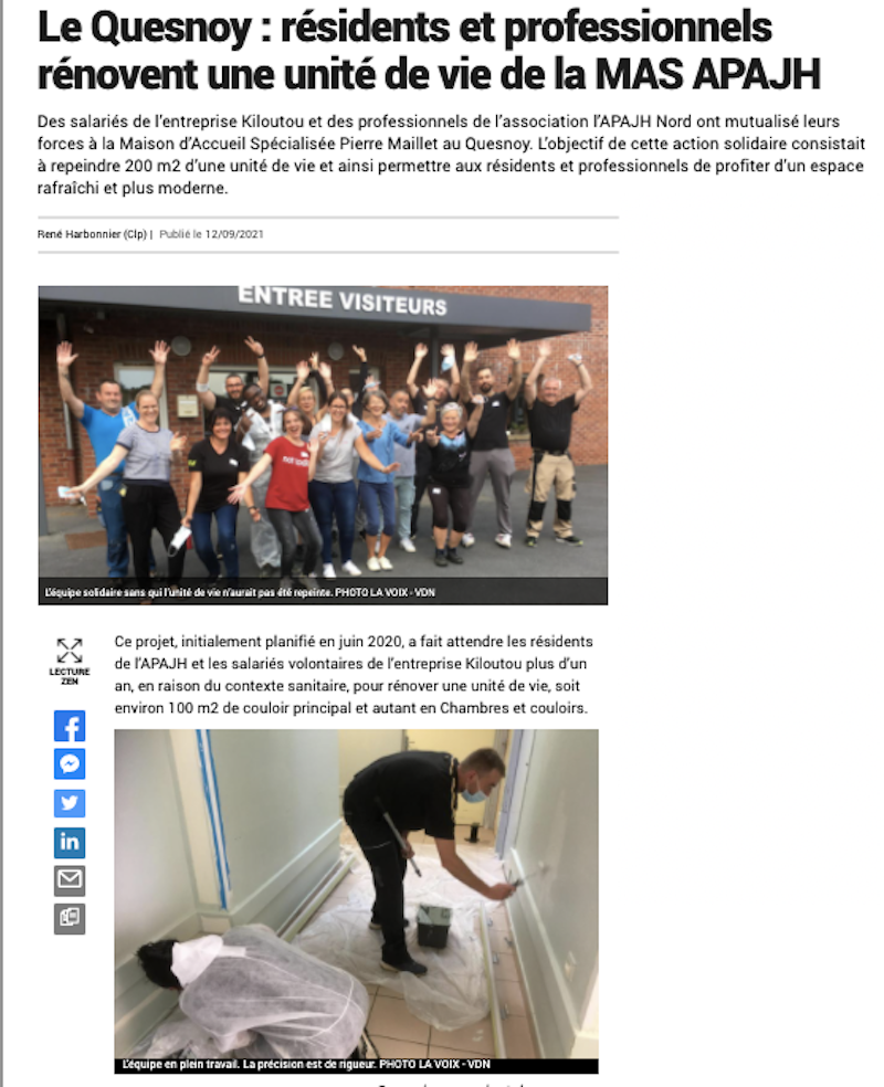L’article de la Voix du Nord revient sur le chantier solidaire réalisé par Kiloutou