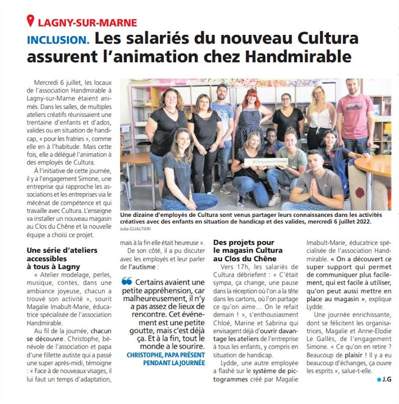 L'association Handmirable accueille des salariés Cultura le temps d'une journée pour l'animation d'ateliers de loisirs créatifs