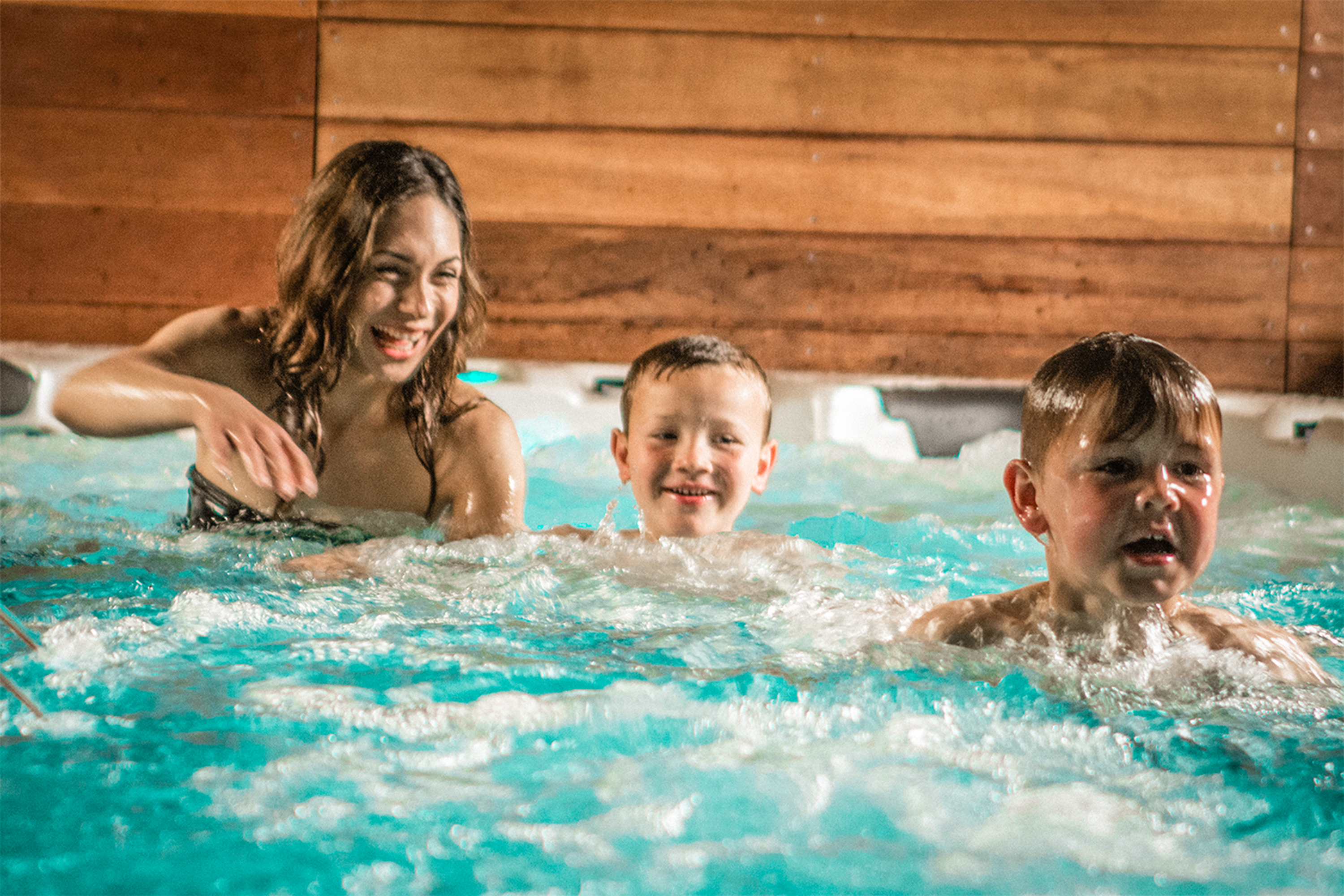 family enjoying spa