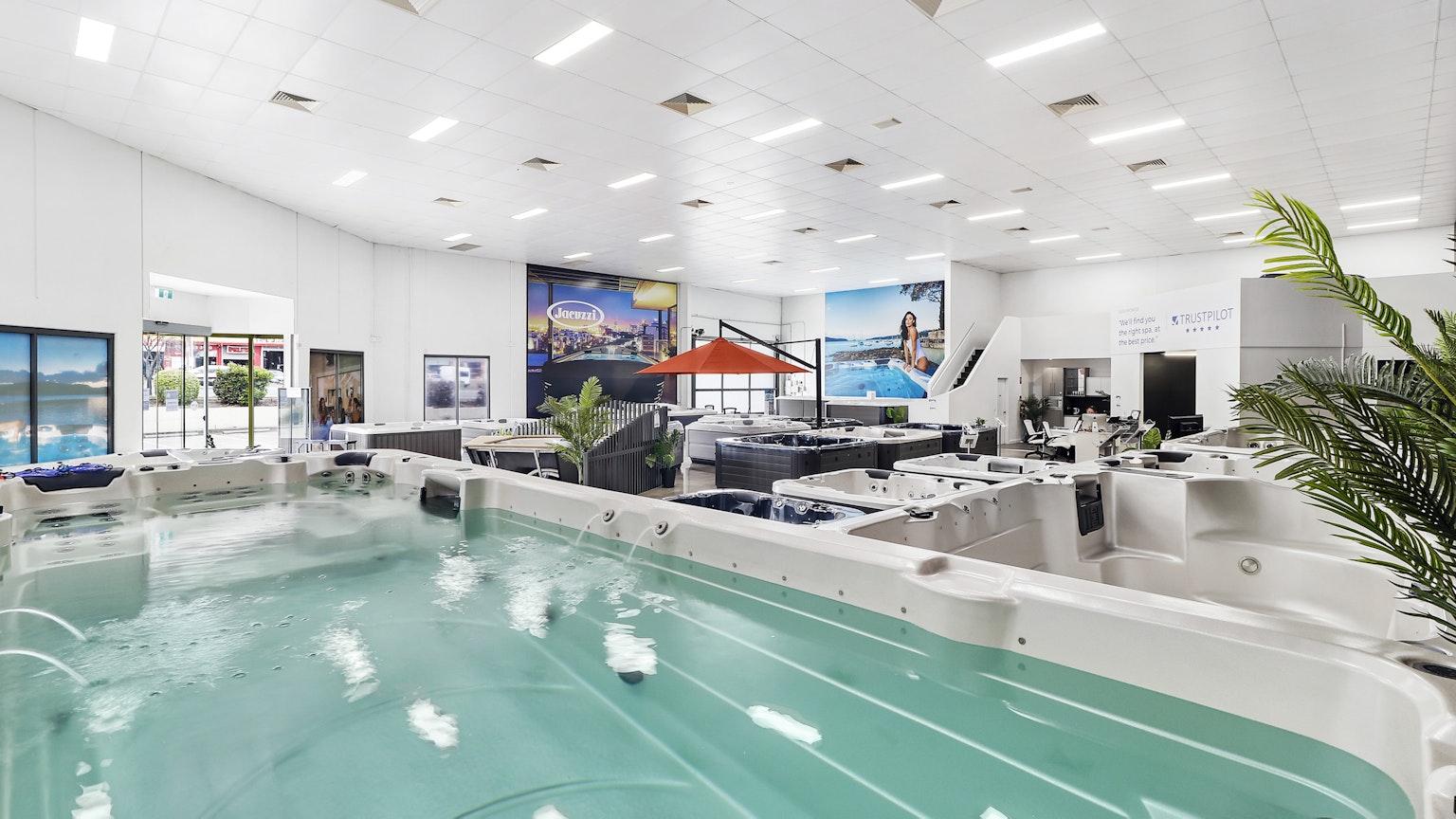 Swim spa in a showroom