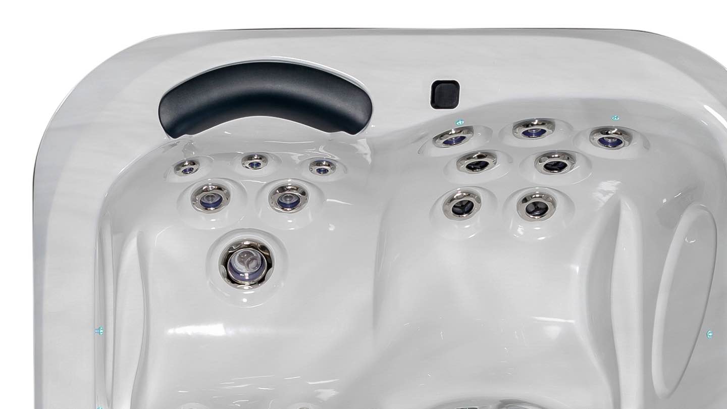 Close-up of the Fisher 3 Spa's two back massage seats, featuring ergonomic contours and strategically placed jets for targeted back therapy