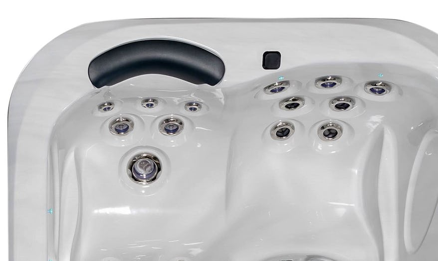 Close-up of the Fisher 3 Spa's two back massage seats, featuring ergonomic contours and strategically placed jets for targeted back therapy