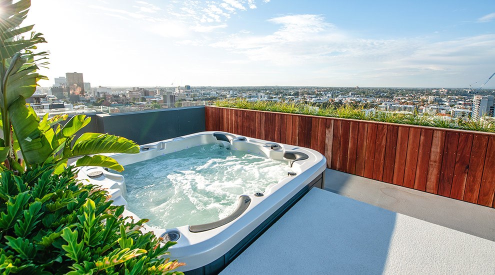 Outdoor spa on apartment balcony