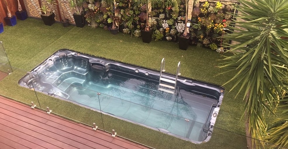 Easy care backyard and swim spa