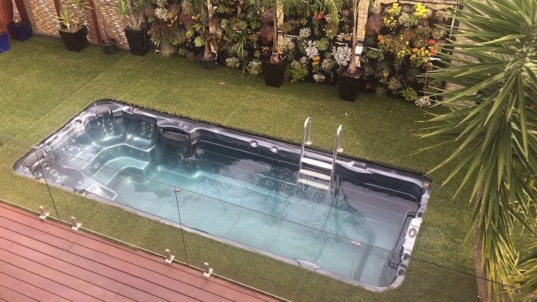 Easy care backyard and swim spa