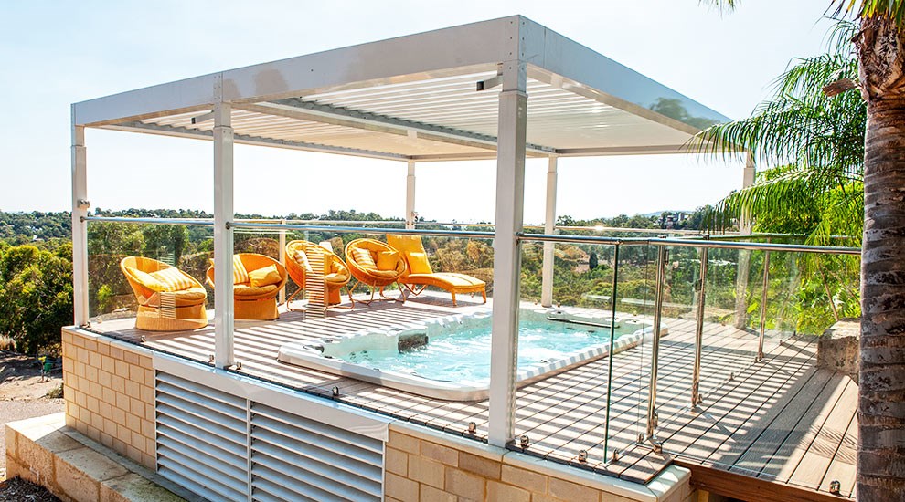 pergola over a swim spa